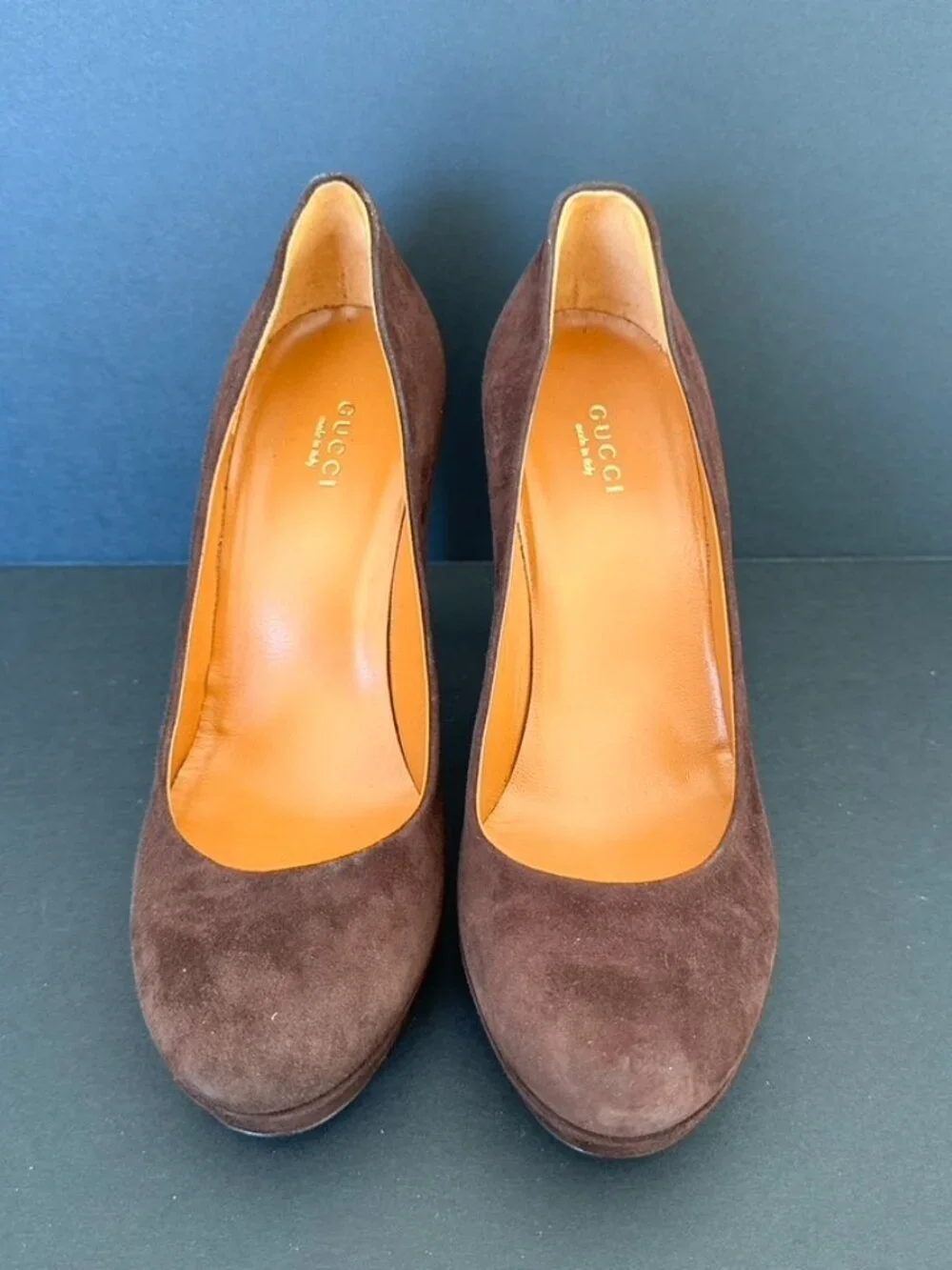 Gucci Cocoa Nappa Charlotte Platform Pumps Heels Size 38